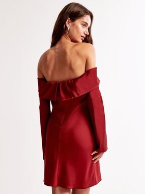 Abercrombie & Fitch Off-Shoulder Mini Dress in Wine Red